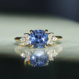 2.73ct Cushion Cut Moyo Sapphire and Marquise Diamond Cluster Ring in 18k Yellow Gold