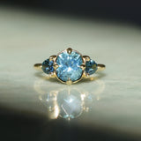 2.36ct Fancy Cushion Cut Montana Sapphire and Australian Sapphire Antique Compass Set Low Profile Ring in 18k Yellow Gold