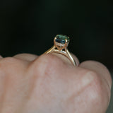 3.01ct Oval Unheated Madagascar Sapphire Hidden Halo Cathedral Solitaire in 14k Yellow Gold