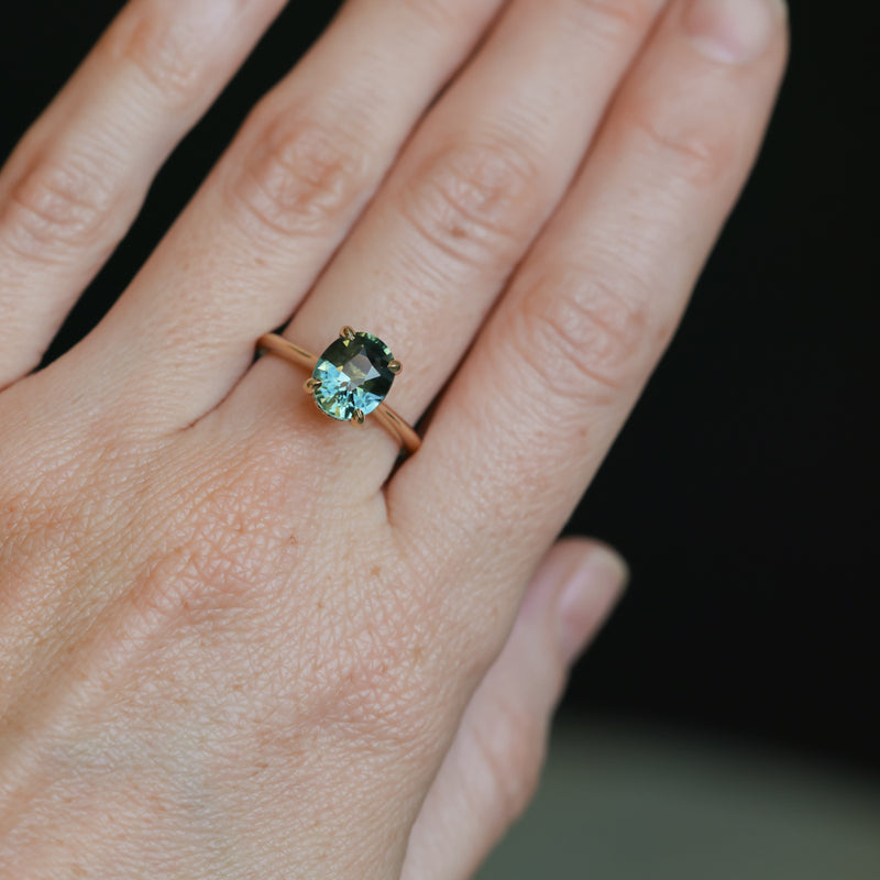 3.01ct Oval Unheated Madagascar Sapphire Hidden Halo Cathedral Solitaire in 14k Yellow Gold