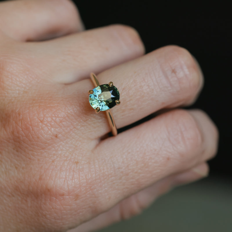 3.01ct Oval Unheated Madagascar Sapphire Hidden Halo Cathedral Solitaire in 14k Yellow Gold