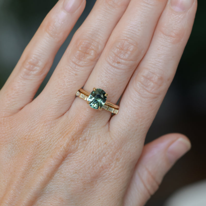 3.01ct Oval Unheated Madagascar Sapphire Hidden Halo Cathedral Solitaire in 14k Yellow Gold