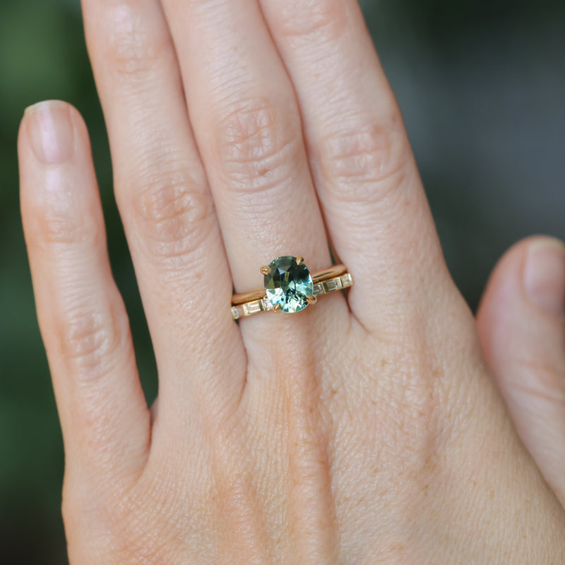 3.01ct Oval Unheated Madagascar Sapphire Hidden Halo Cathedral Solitaire in 14k Yellow Gold