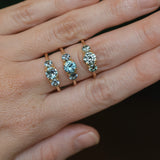 0.91ct Round Unheated Teal Green Montana Sapphire and Montana Sapphire Side Three Stone Ring in 14k Yellow Gold