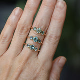 0.92ct Unheated Teal Montana Sapphire and Montana Sapphire Side Three Stone Ring in 14k Yellow Gold