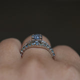 1.21ct Double Cut Montana Sapphire Four Prong Low Profile Vintage Style Milgrain and Diamond Ring in 14k White Gold