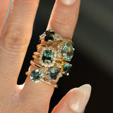 2.10ct Round Parti Blue Montana Sapphire Six Prong Evergreen Carved Solitaire in 14k Yellow Gold