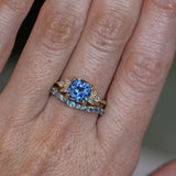 2.73ct Cushion Cut Moyo Sapphire and Marquise Diamond Cluster Ring in 18k Yellow Gold
