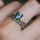 2.73ct Cushion Cut Moyo Sapphire and Marquise Diamond Cluster Ring in 18k Yellow Gold