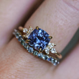 2.73ct Cushion Cut Moyo Sapphire and Marquise Diamond Cluster Ring in 18k Yellow Gold
