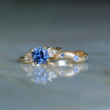 2.73ct Cushion Cut Moyo Sapphire and Marquise Diamond Cluster Ring in 18k Yellow Gold