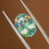 7.75CT OVAL MADAGASCAR SAPPHIRE, GREEN WITH YELLOW AND TEAL, 13.6X10.2X6.7MM