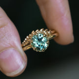1.93ct Oval Silky Teal Montana Sapphire Scallop Cup Solitaire in 18k Yellow Gold