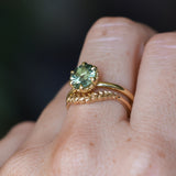 1.93ct Oval Silky Teal Montana Sapphire Scallop Cup Solitaire in 18k Yellow Gold