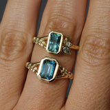 2.15ct Emerald Cut Madagascar Sapphire Wandering Vine Low Profile Bezel Split Shank Ring in 14k Yellow Gold