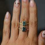 2.15ct Emerald Cut Madagascar Sapphire Wandering Vine Low Profile Bezel Split Shank Ring in 14k Yellow Gold