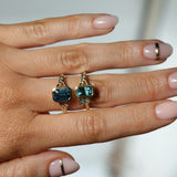 1.45ct Untreated Montana Sapphire Wandering Vine Low Profile Bezel Ring with Pear Diamond in 18k Yellow Gold