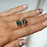 2.15ct Emerald Cut Madagascar Sapphire Wandering Vine Low Profile Bezel Split Shank Ring in 14k Yellow Gold