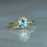 1.93ct Oval Silky Teal Montana Sapphire Scallop Cup Solitaire in 18k Yellow Gold