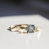 2.17ct Unheated Antique Style Cushion Cut Montana Sapphire Dainty Three Stone Ring in 14k Yellow Gold