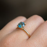 1.43ct Round Precision Cut Teal Montana Sapphire Classic 4 Prong Solitaire in 18k Yellow Gold