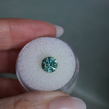 2.20CT ROUND MONTANA SAPPHIRE, TEAL GREEN, 7.41X5.3MM