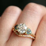 1.64ct Vintage Transitional Cut Diamond and Trillion Australian Sapphire Antique Style Compass Set Low Profile Ring with Scallop Details in 18k Yellow Gold