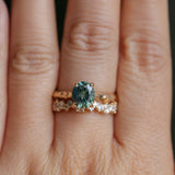 1.75ct Precision Cut Teal Oval Montana Sapphire Four Prong Evergreen Hidden Halo Solitaire in 14k Yellow Gold