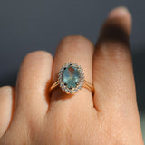 2.54ct Untreated Montana Sapphire Antique-Style Low Profile Diamond Halo Ring in 14k Yellow Gold- Appraised Stone