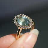 2.54ct Untreated Montana Sapphire Antique-Style Low Profile Diamond Halo Ring in 14k Yellow Gold- Appraised Stone