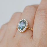 2.54ct Untreated Montana Sapphire Antique-Style Low Profile Diamond Halo Ring in 14k Yellow Gold- Appraised Stone