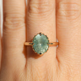 3.93ct Untreated Oval Seafoam Montana Sapphire Scallop Cup Solitaire in 14k Yellow Gold