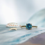 1.43ct Round Precision Cut Teal Montana Sapphire Classic 4 Prong Solitaire in 18k Yellow Gold