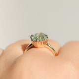 3.93ct Untreated Oval Seafoam Montana Sapphire Scallop Cup Solitaire in 14k Yellow Gold