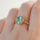 3.93ct Untreated Oval Seafoam Montana Sapphire Scallop Cup Solitaire in 14k Yellow Gold