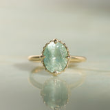 3.93ct Untreated Oval Seafoam Montana Sapphire Scallop Cup Solitaire in 14k Yellow Gold