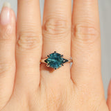 3.41ct Untreated Nigerian Octagon Sapphire Low Profile Six Prong Split Shank Solitaire in 14k White