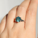 3.41ct Untreated Nigerian Octagon Sapphire Low Profile Six Prong Split Shank Solitaire in 14k White