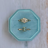 1.64ct Vintage Transitional Cut Diamond and Trillion Australian Sapphire Antique Style Compass Set Low Profile Ring with Scallop Details in 18k Yellow Gold