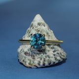 1.43ct Round Precision Cut Teal Montana Sapphire Classic 4 Prong Solitaire in 18k Yellow Gold