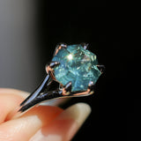 3.41ct Untreated Nigerian Octagon Sapphire Low Profile Six Prong Split Shank Solitaire in 14k White