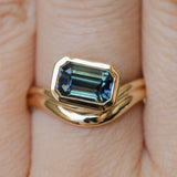 2.01ct Emerald Cut Madagascar Sapphire Bezel Set Ripple Contour Solitaire in 14k Yellow Gold