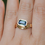 2.01ct Emerald Cut Madagascar Sapphire Bezel Set Ripple Contour Solitaire in 14k Yellow Gold