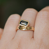 2.01ct Emerald Cut Madagascar Sapphire Bezel Set Ripple Contour Solitaire in 14k Yellow Gold