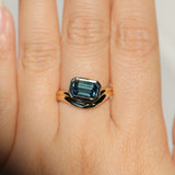 2.01ct Emerald Cut Madagascar Sapphire Bezel Set Ripple Contour Solitaire in 14k Yellow Gold