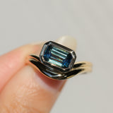 2.01ct Emerald Cut Madagascar Sapphire Bezel Set Ripple Contour Solitaire in 14k Yellow Gold