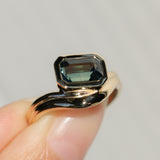 2.01ct Emerald Cut Madagascar Sapphire Bezel Set Ripple Contour Solitaire in 14k Yellow Gold