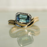 2.01ct Emerald Cut Madagascar Sapphire Bezel Set Ripple Contour Solitaire in 14k Yellow Gold
