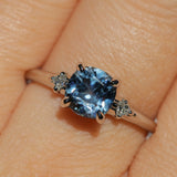 1.66ct Untreated Old Mine Cut Montana Sapphire and Princess Cut Diamond Rapids Low Profile Ring in 14k White Gold