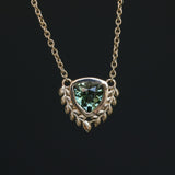 1.87ct ANZA Green Trillion Untreated Tanzanian Sapphire Vine Frame Necklace in 14k Yellow Gold